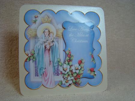 Blue Mother Mary Across the Miles 8in Scallop Topper by Beverly Carmichael