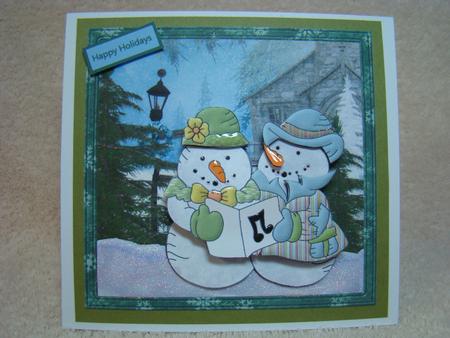 Snowman Gets Ready to Sing Card with Decoupage by Beverly Carmichael