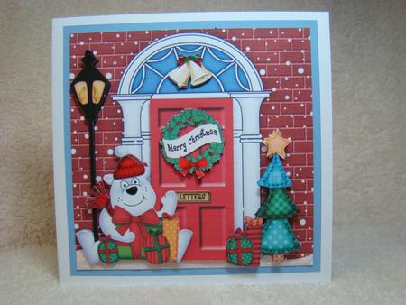 Ben Polar Bear Christmas Door Quick Card & 3D Decoupage by Beverly Carmichael