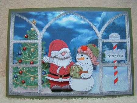 Snowman Has a Gift for Santa, Window View by Beverly Carmichael