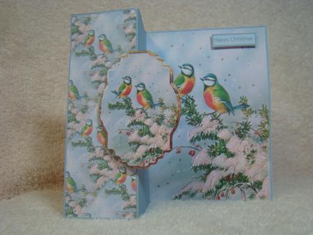 Birds in the Snow No Hole Fold Back Card by Beverly Carmichael