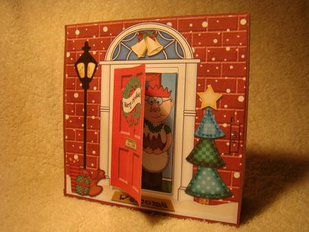 3D Xmas Bert's Pudding Animated Moveable Open Door Card Kit by Beverly Carmichael