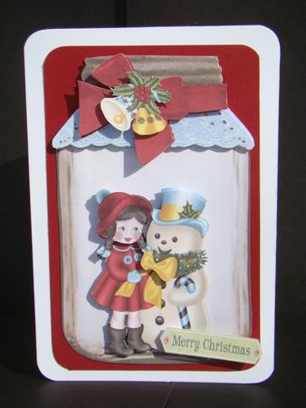 Snowman with Little Girl and Bells in a Jar by Beverly Carmichael
