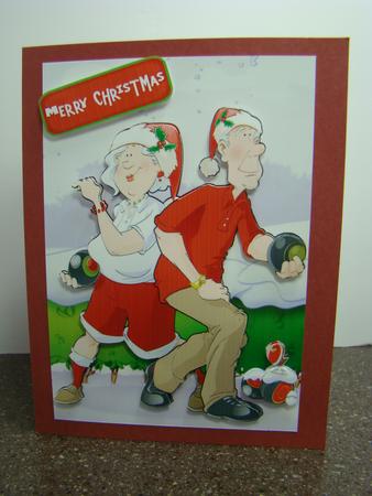 Christmas Bowling Dudes Couple by Beverly Carmichael