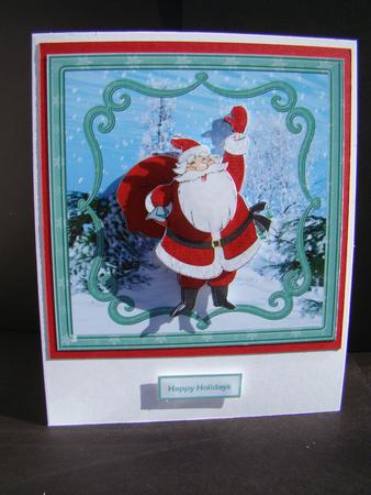 Waving Santa Card Front with Decoupage by Beverly Carmichael