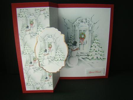 Snowman in the Garden No Hole Fold Back Card by Beverly Carmichael