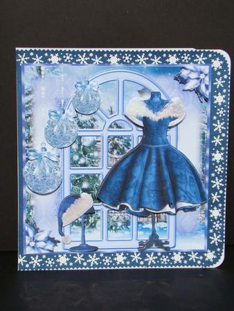 The Blue Christmas Dress Window Card Front Kit by Beverly Carmichael