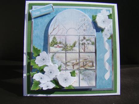 Over the Bridge Winter Scene Window View Card by Beverly Carmichael