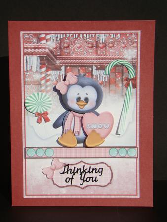 Sweet Penguin Christmas Card Front and Decoupage by Beverly Carmichael