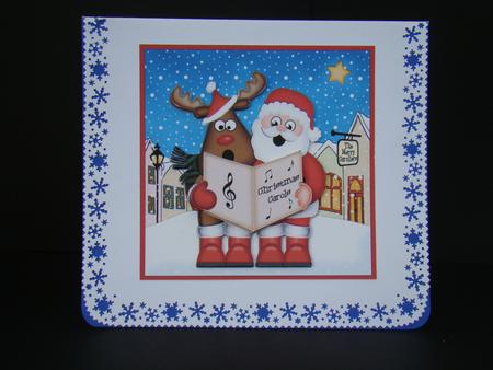 Singing Santa & Rudolph Merry Carollers 3D Decoupage by Beverly Carmichael