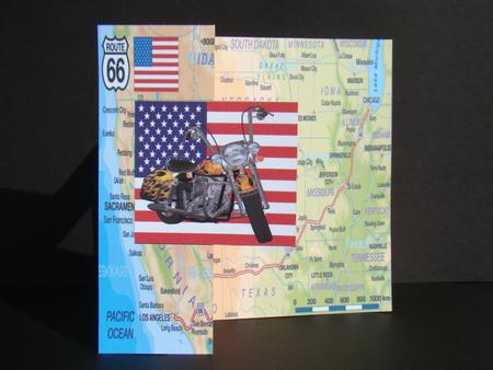 Route 66 Fold Back Card with Motorcycle by Beverly Carmichael