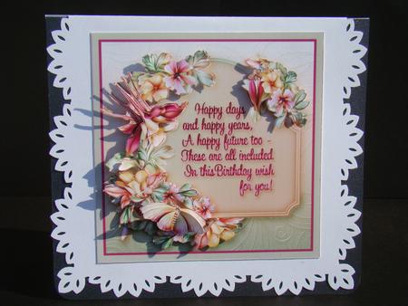 Cerise and Peach Flowers 5in x 5in Decoupage Kit Birthday by Beverly Carmichael