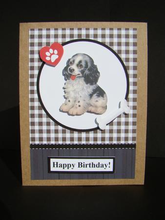 Vintage Dog Gingham Card Front with Decoupage by Beverly Carmichael