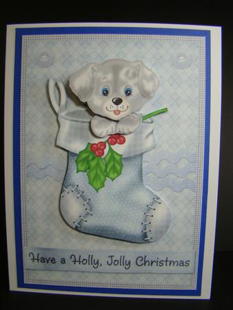 Christmas Puppy in Stocking by Beverly Carmichael