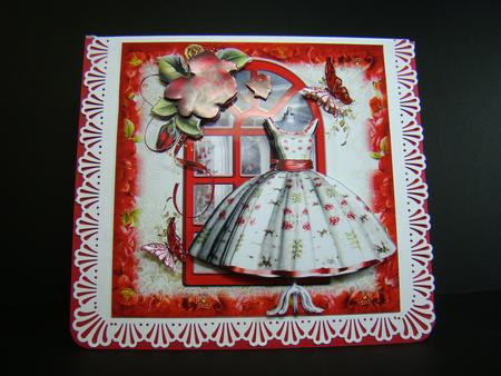 Vintage Style Red Rose Dress Card Front Kit by Beverly Carmichael