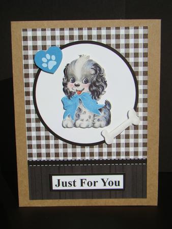 Vintage Puppy Gingham Card Front with Decoupage by Beverly Carmichael