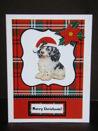 Cute Dog Christmas Card Front with Decoupage by Beverly Carmichael