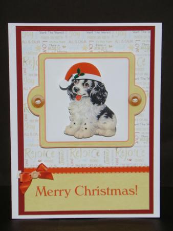Puppy Dog Christmas Card Front with Decoupage by Beverly Carmichael