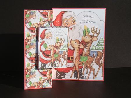 Christmas Santa and Reindeer Fold Back Card by Beverly Carmichael