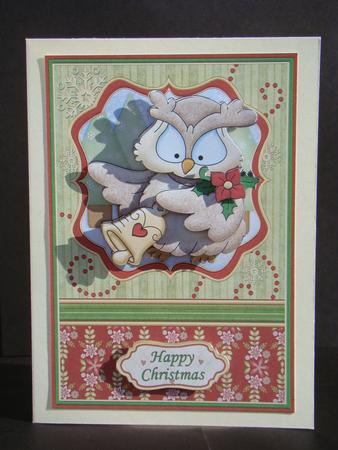 Christmas Owl & Bell Card Topper & Decoupage by Beverly Carmichael