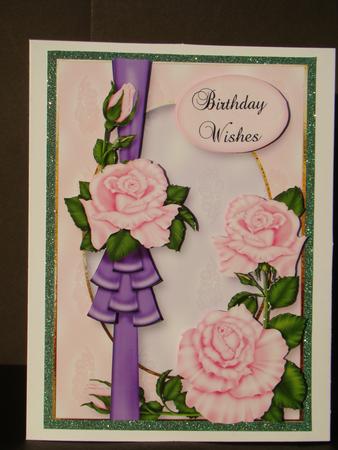 Pink Roses & Purple Ribbon by Beverly Carmichael