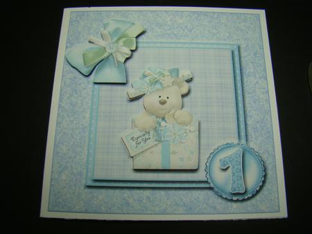 8x8 Blue Birthday Bear 1st Birthday with Decoupage by Beverly Carmichael