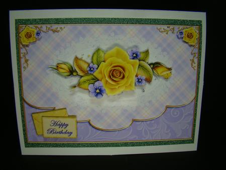 Yellow Roses on Lilac Plaid Envelope Style Card Front by Beverly Carmichael