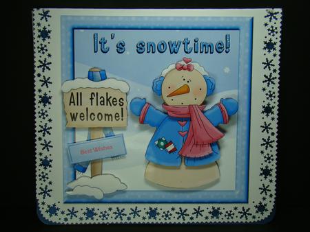 Snowflake Snowman Card Front with Decoupage by Beverly Carmichael