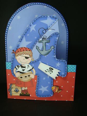 3D 4th Birthday Pirate Shaped Front Card with Decoupage by Beverly Carmichael