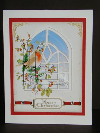 Christmas Robin Looks Through the Window Pyramid by Beverly Carmichael