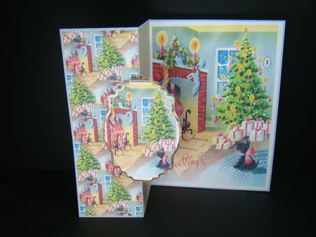 Roaring Fire and Christmas Tree Fold Back Card by Beverly Carmichael