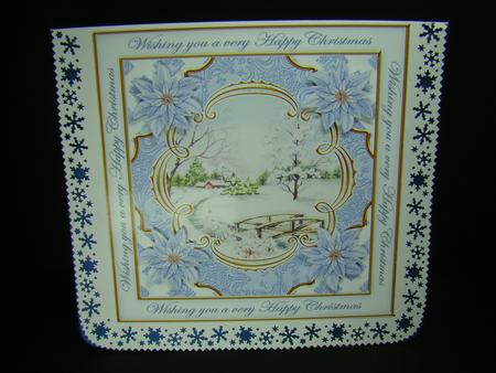 Blue Snowscene Happy Christmas Lattice Corner 8in Topper by Beverly Carmichael