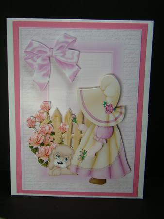 Little Girl in Cream and Dark Pink Bonnet by Beverly Carmichael