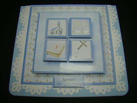 Baby Boy Christening Square Layers Card Front by Beverly Carmichael