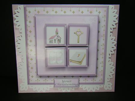 Baby Girl Christening Square Layers Card Front by Beverly Carmichael