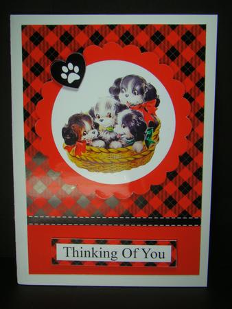 Basket of Puppies Card Front with Decoupage by Beverly Carmichael