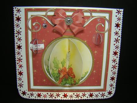 Single Candle Red 3D Bauble 8in Card Front Mini Kit by Beverly Carmichael