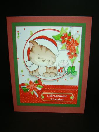 Christmas Kitty Kisses Red Quick Card by Beverly Carmichael