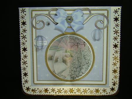 Snowscene2 Blue 3D Bauble 8in Card Front Mini Kit by Beverly Carmichael