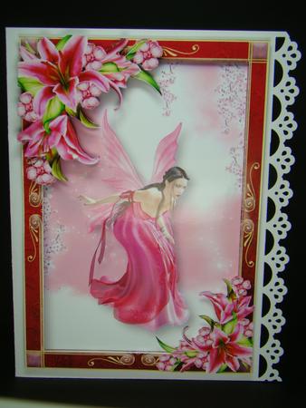 Curious Fairy & Pink Stargazer Lilies by Beverly Carmichael