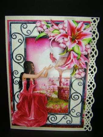 Beauty in Pink Dress with Stargazer Lilies by Beverly Carmichael