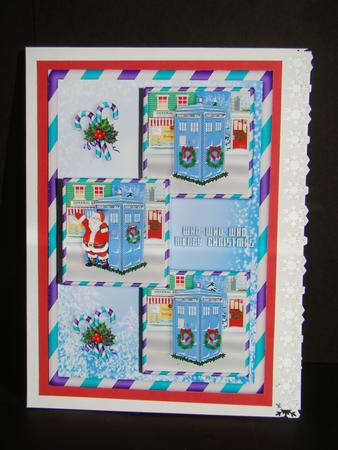 Santa Dr Who and Candy Cane Three Square Quick Card by Beverly Carmichael