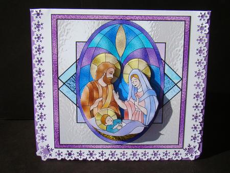 Stained Glass Window Nativity 8"x8" Card Front by Beverly Carmichael