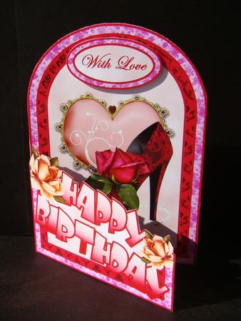 Dark Pink Lace Shoe Cutaway Card by Beverly Carmichael