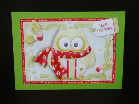 Cute Green Owl with Floral Scarf by Beverly Carmichael