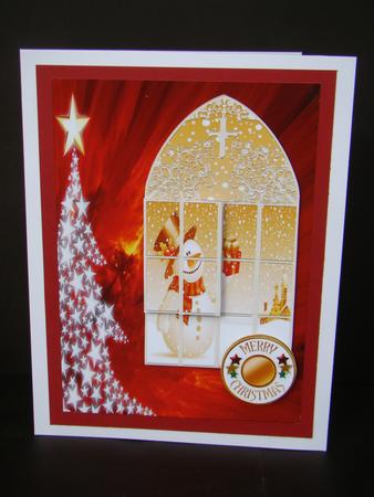 Snowman in Church Window - Merry Christmas - Xmas Wishes by Beverly Carmichael