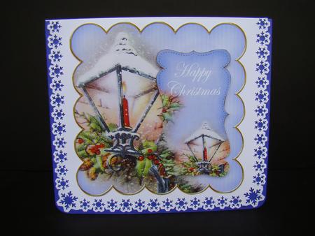Lantern Blue Happy Christmas 8in Scallop Topper by Beverly Carmichael