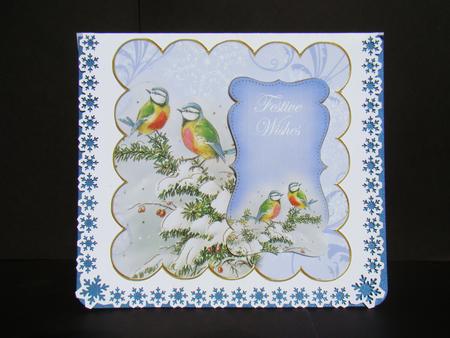 Bluetits Festive Wishes 8in Scallop Topper by Beverly Carmichael
