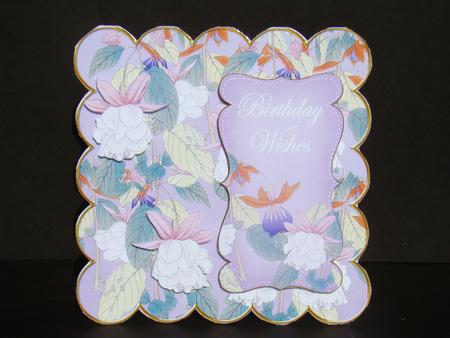 Fuchsia Lilac Birthday Wishes 7in Decoupage Scallop Topper by Beverly Carmichael
