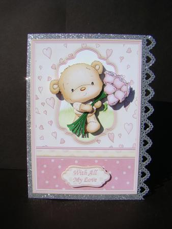 Teddy & Rose Card Topper & Decoupage by Beverly Carmichael